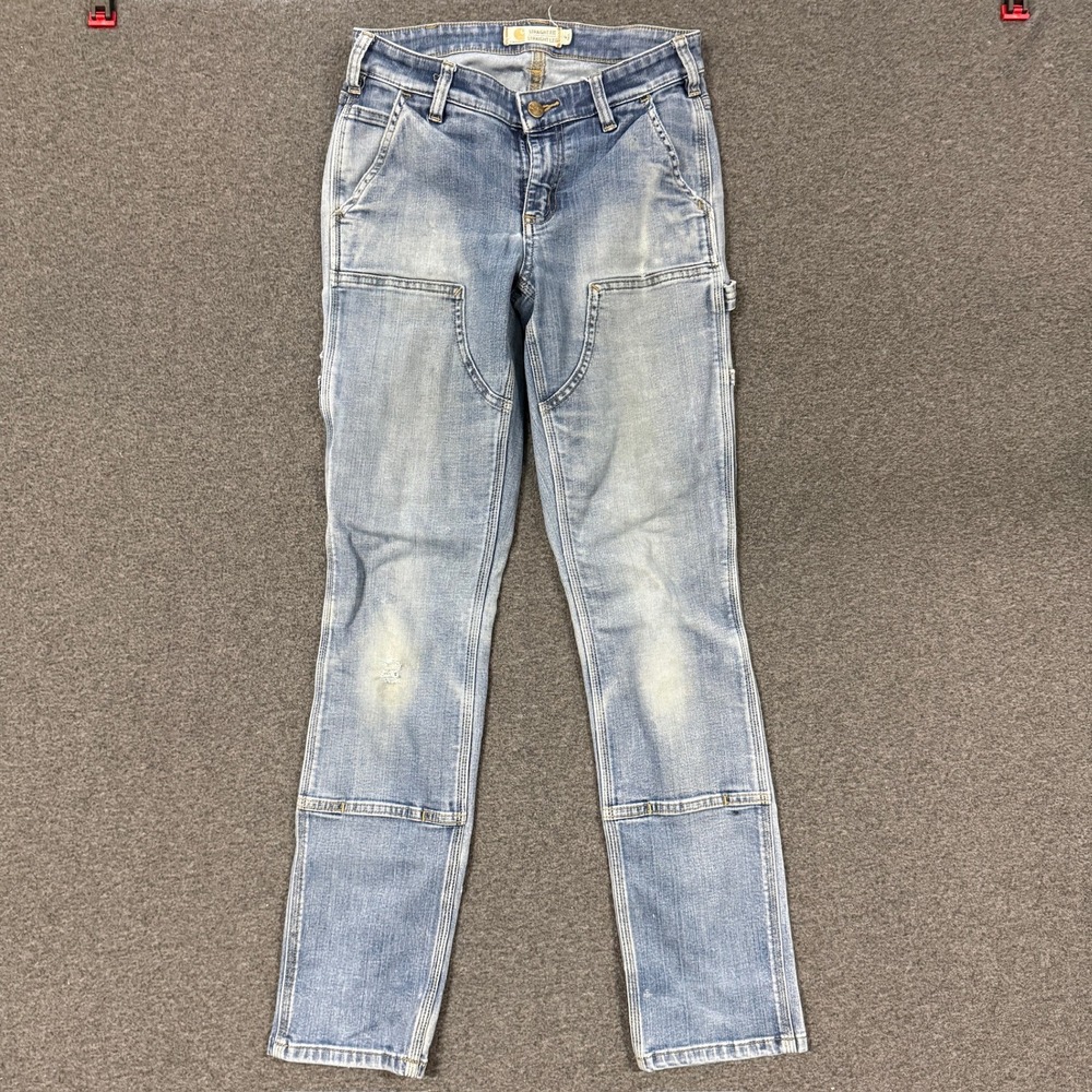 Modern Carhartt Double Knee Work Jeans Womens 2 Tall Light Blue Straight Leg